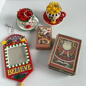 Mary Engelbreit Christmas Lot Trinket Box Ornaments Believe Plaque Holiday Decor
